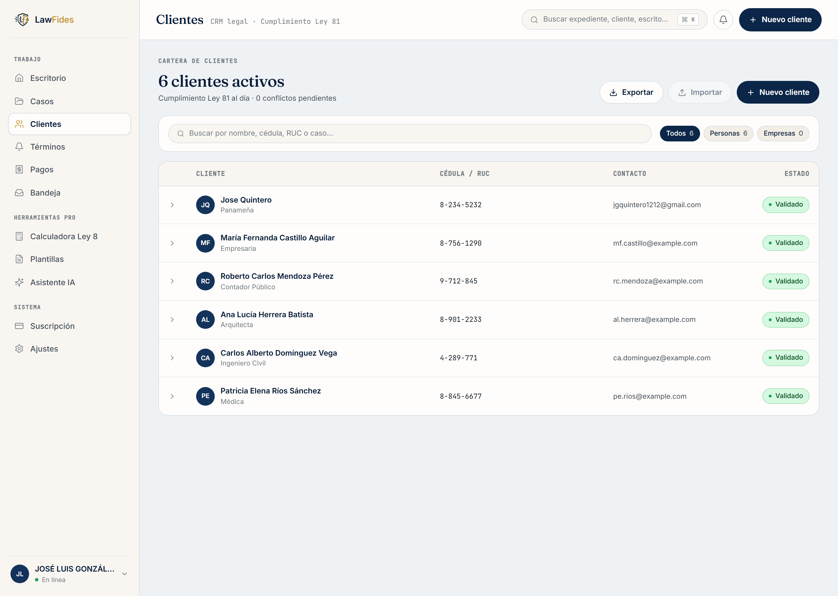Captura de CRM Legal en LawFides
